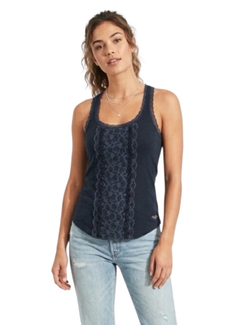 Hollister Floral Panel Racerback Tank Top Sz M Navy Grunge Fairy Feminine Y2K